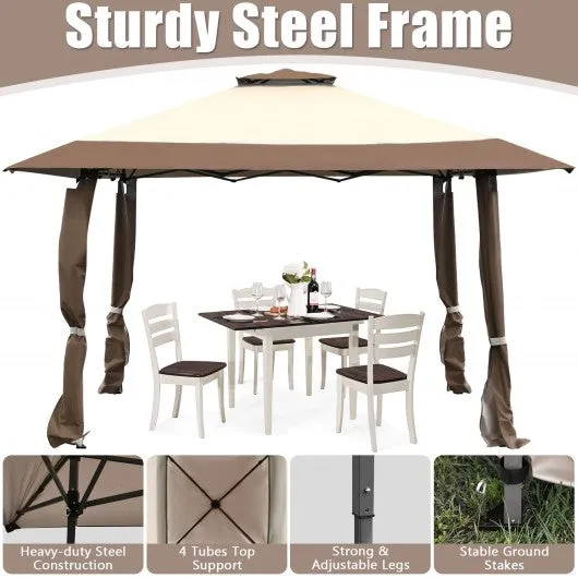 13'x13' Pop Up Canopy Tent Instant Outdoor Folding Canopy Shelter-Brown