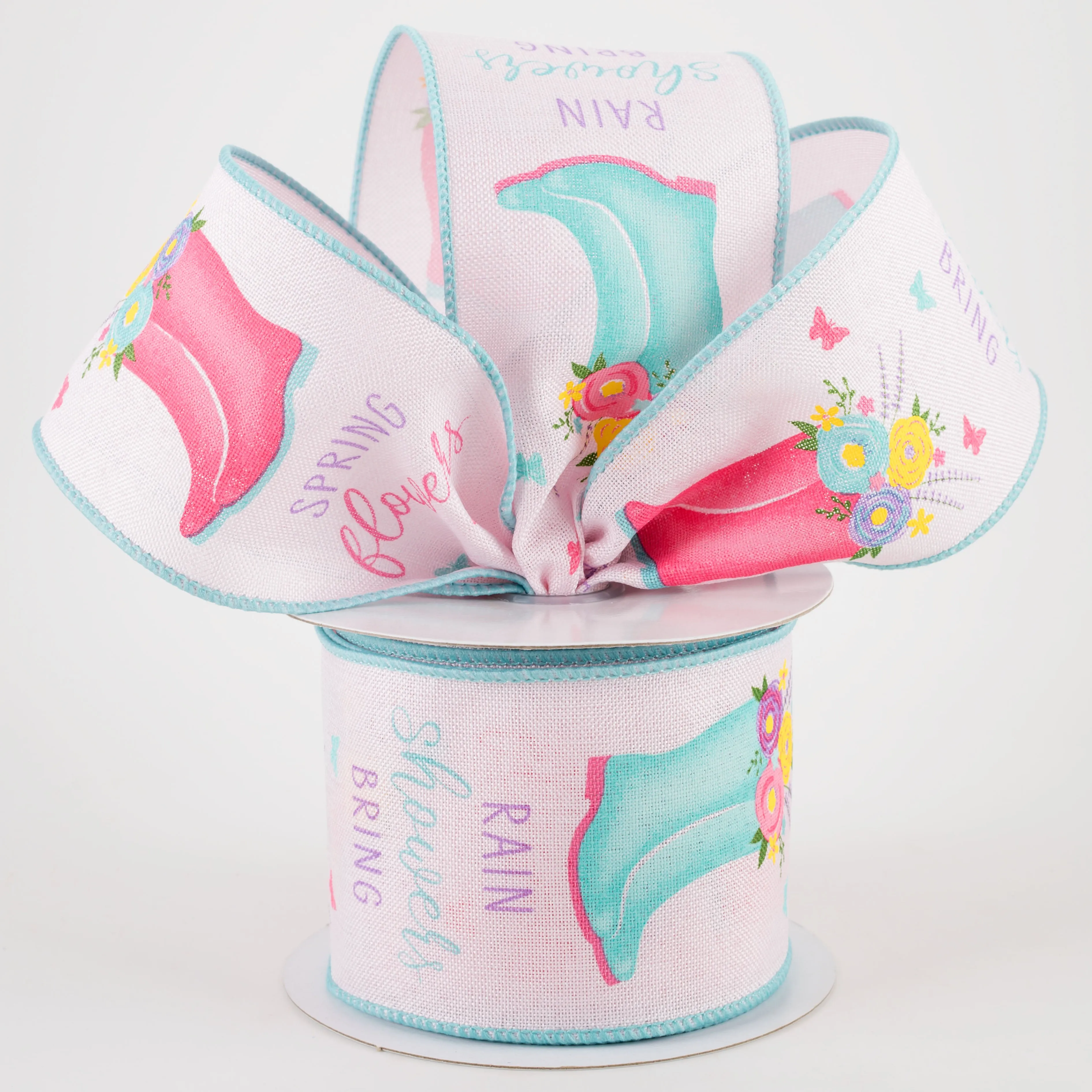 2.5" Rain Boots Floral Ribbon: Pink (10 Yards)