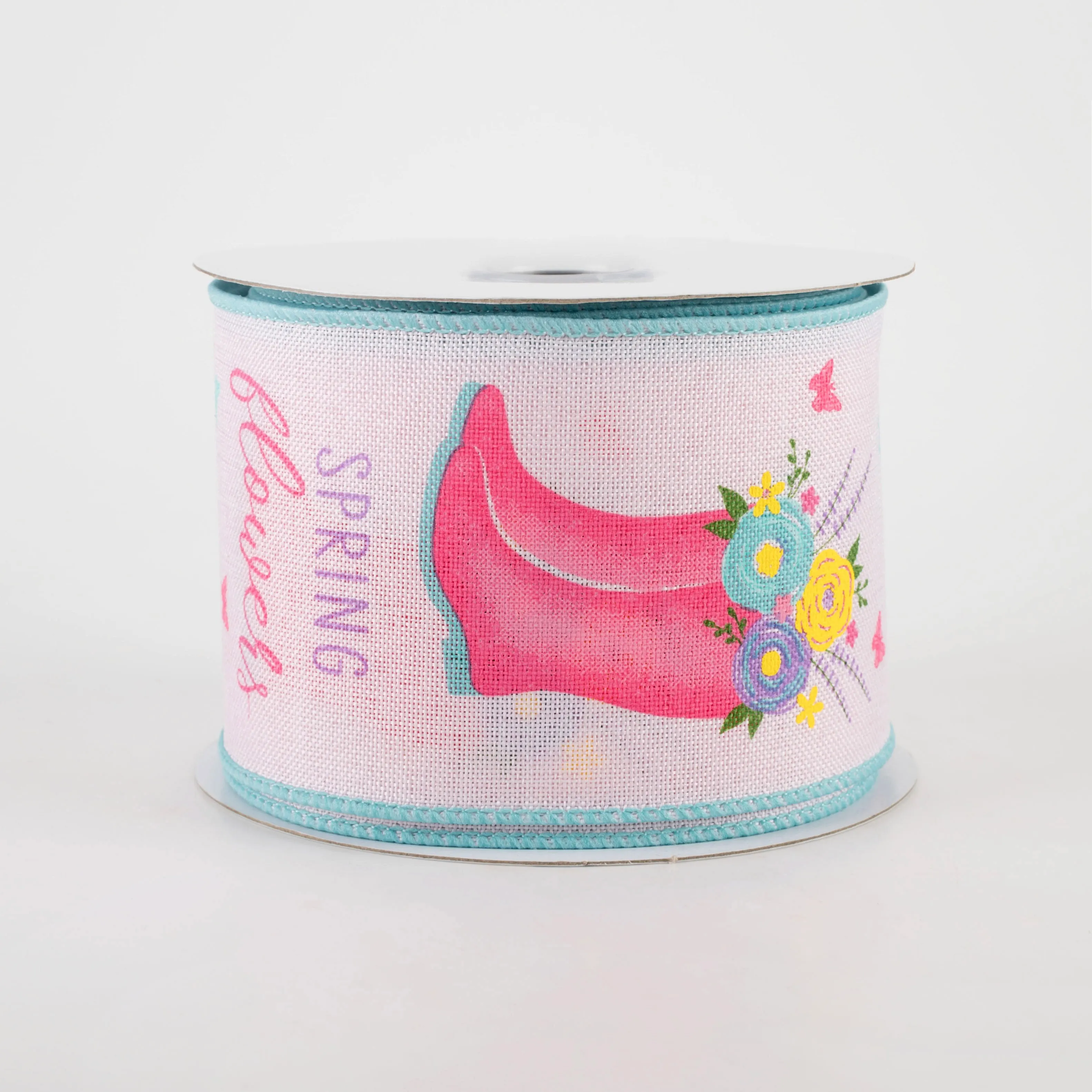 2.5" Rain Boots Floral Ribbon: Pink (10 Yards)