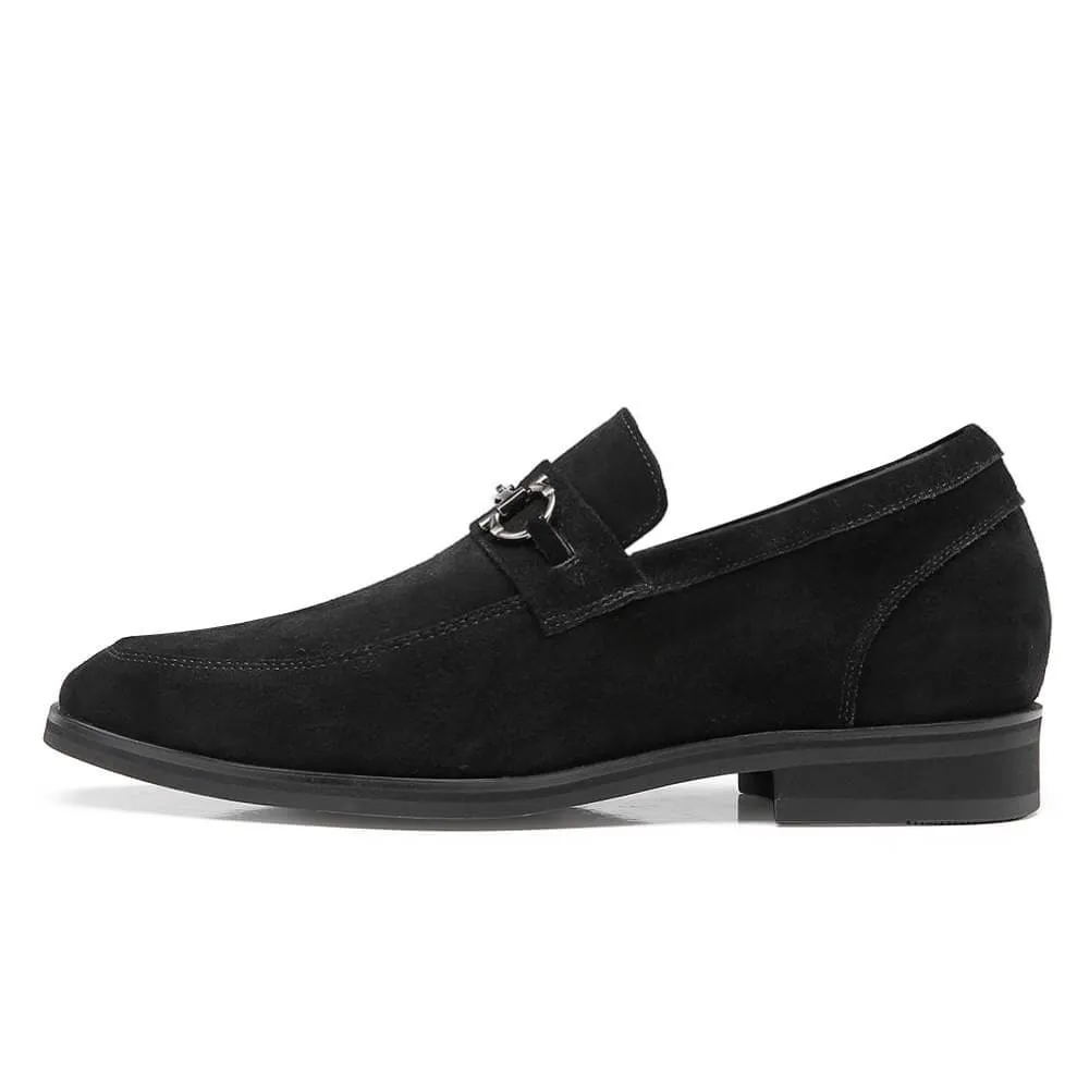7 CM / 2.76 Inches CMR CHAMARIPA Hidden Heel Loafer Elevator Shoes For Men Black Suede Tall Men Shoes