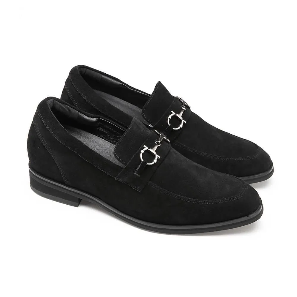 7 CM / 2.76 Inches CMR CHAMARIPA Hidden Heel Loafer Elevator Shoes For Men Black Suede Tall Men Shoes