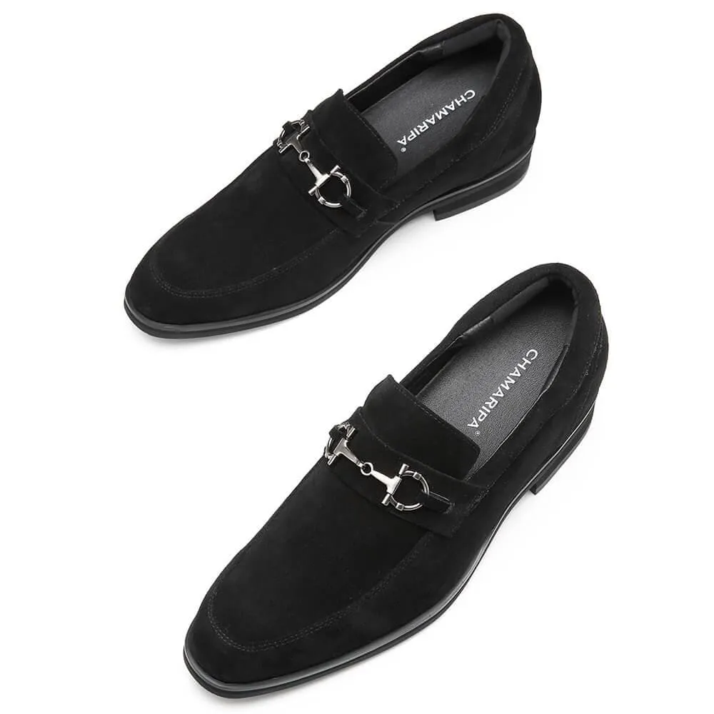 7 CM / 2.76 Inches CMR CHAMARIPA Hidden Heel Loafer Elevator Shoes For Men Black Suede Tall Men Shoes
