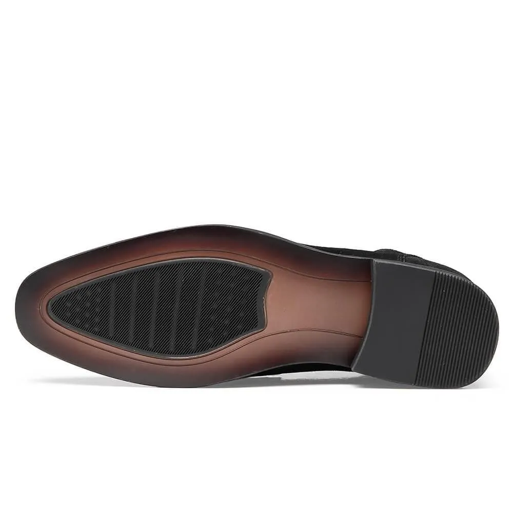 7 CM / 2.76 Inches CMR CHAMARIPA Hidden Heel Loafer Elevator Shoes For Men Black Suede Tall Men Shoes