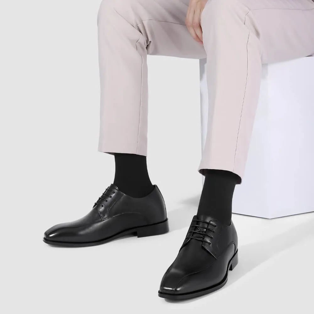 7 CM/2.76 Inches CMR CHAMARIPA Black Calfskin Derby Shoes