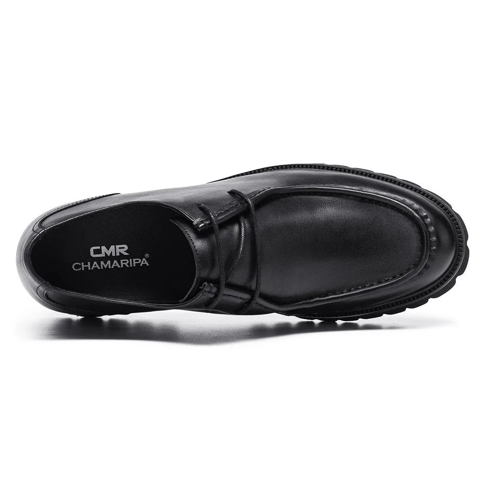 8 CM / 3.15 Inches CMR CHAMARIPA Elevator Dress Shoes - Premium Handcrafted Black Leather Men's Shoes