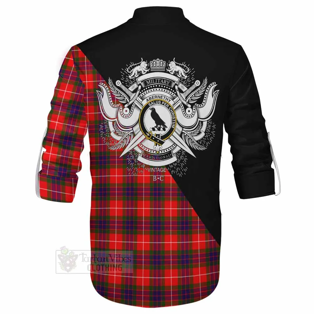 Abernethy Tartan Ghillie Kilt Shirt with Family Crest and Military Logo Style