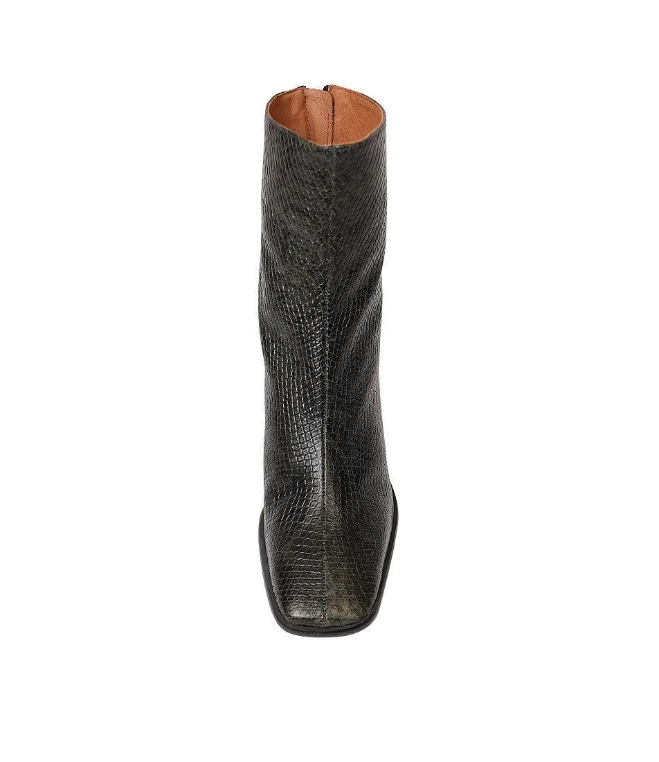 Ag-22544 Olive Snake Leather Ankle Boots