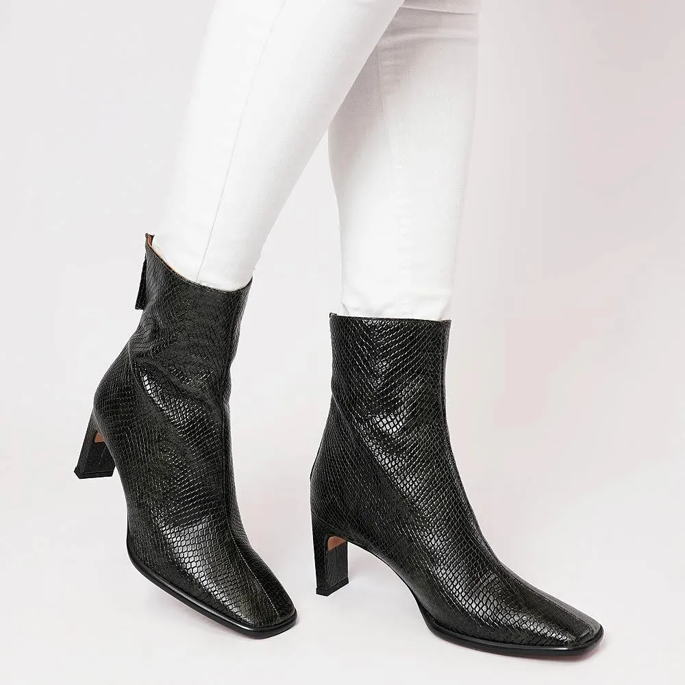 Ag-22544 Olive Snake Leather Ankle Boots