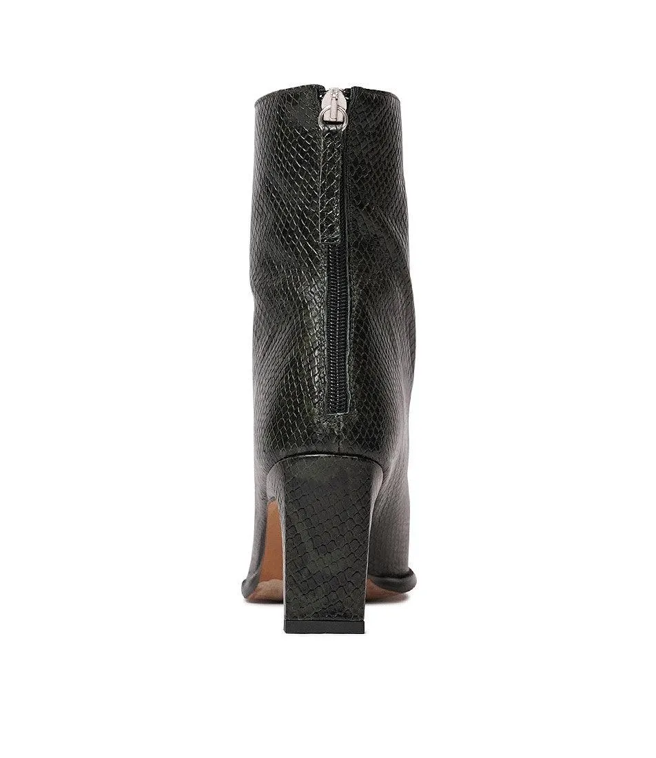 Ag-22544 Olive Snake Leather Ankle Boots