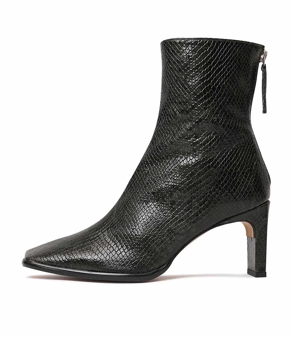 Ag-22544 Olive Snake Leather Ankle Boots