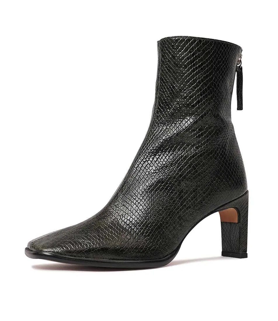 Ag-22544 Olive Snake Leather Ankle Boots