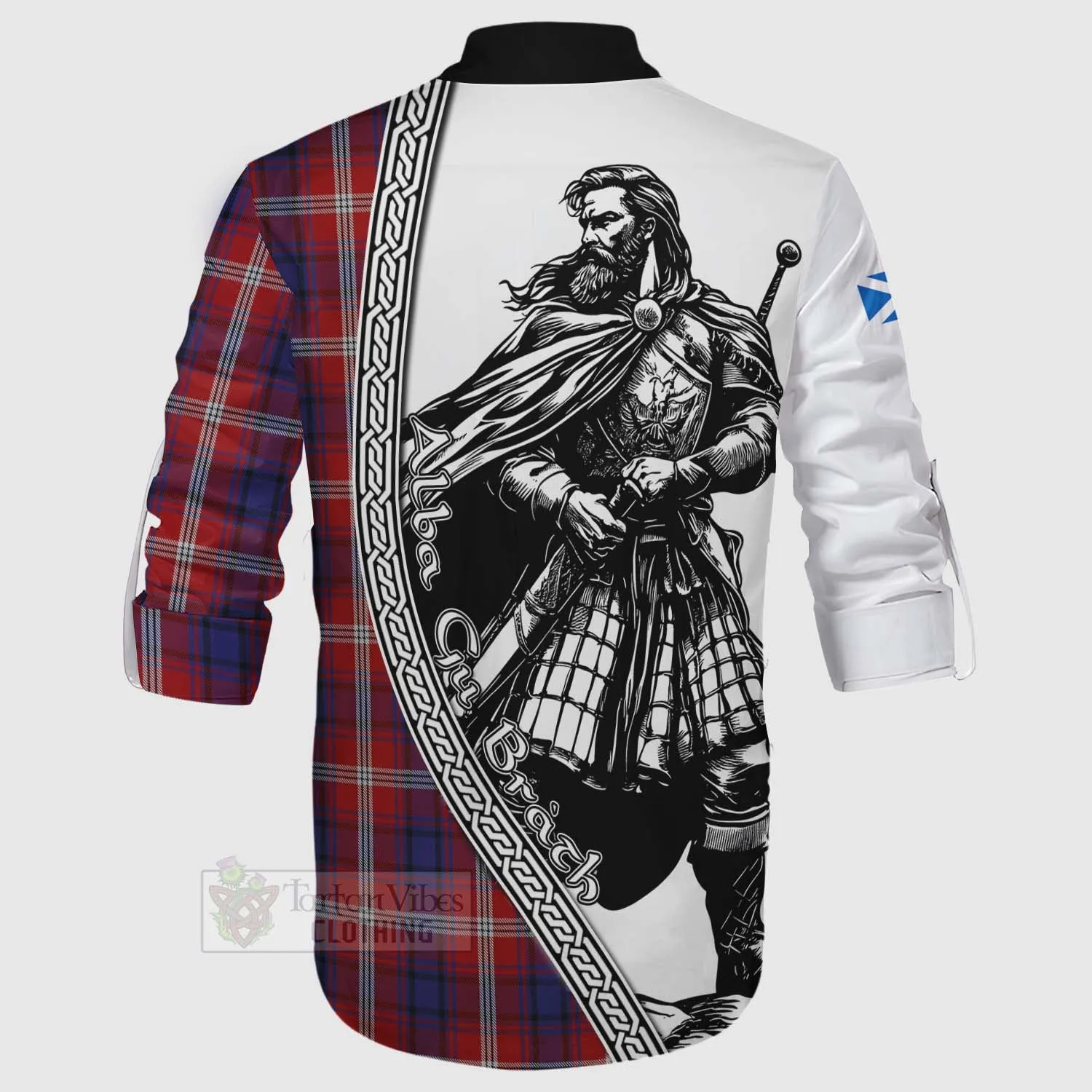 Ainslie Tartan Clan Crest Ghillie Kilt Shirt with Highlander Warrior Celtic Style