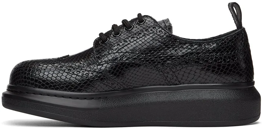 Alexander McQueen Black Croc Lace-Up Brogues