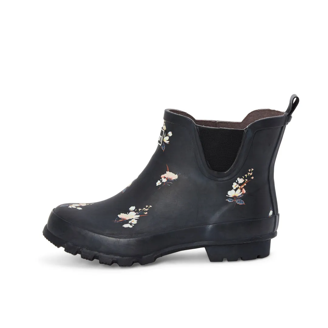 Ankle Wellies - Black Floral - Wide Foot - Easy to Slip On
