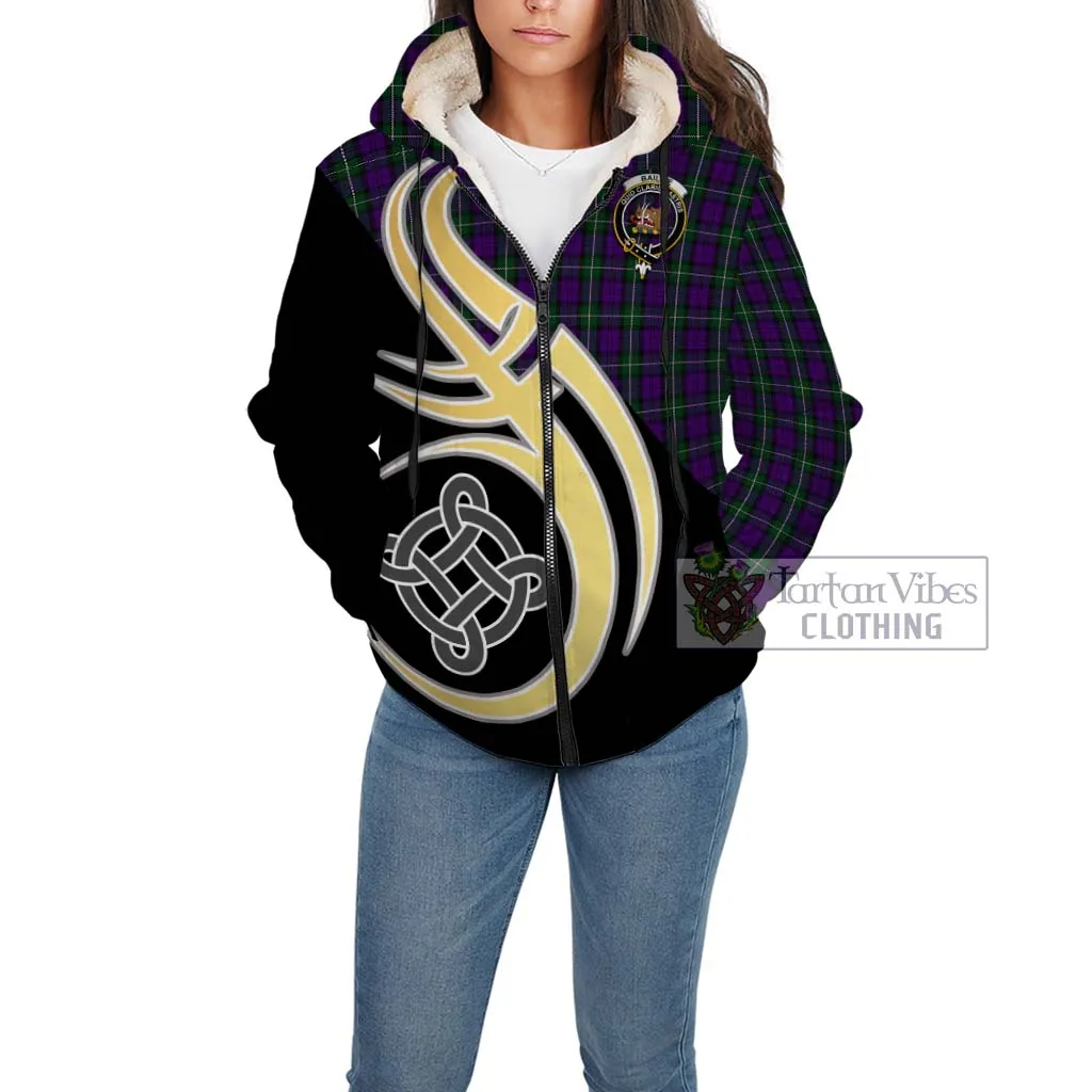 Baillie Highland Society Tartan Sherpa Hoodie with Family Crest and Celtic Symbol Style