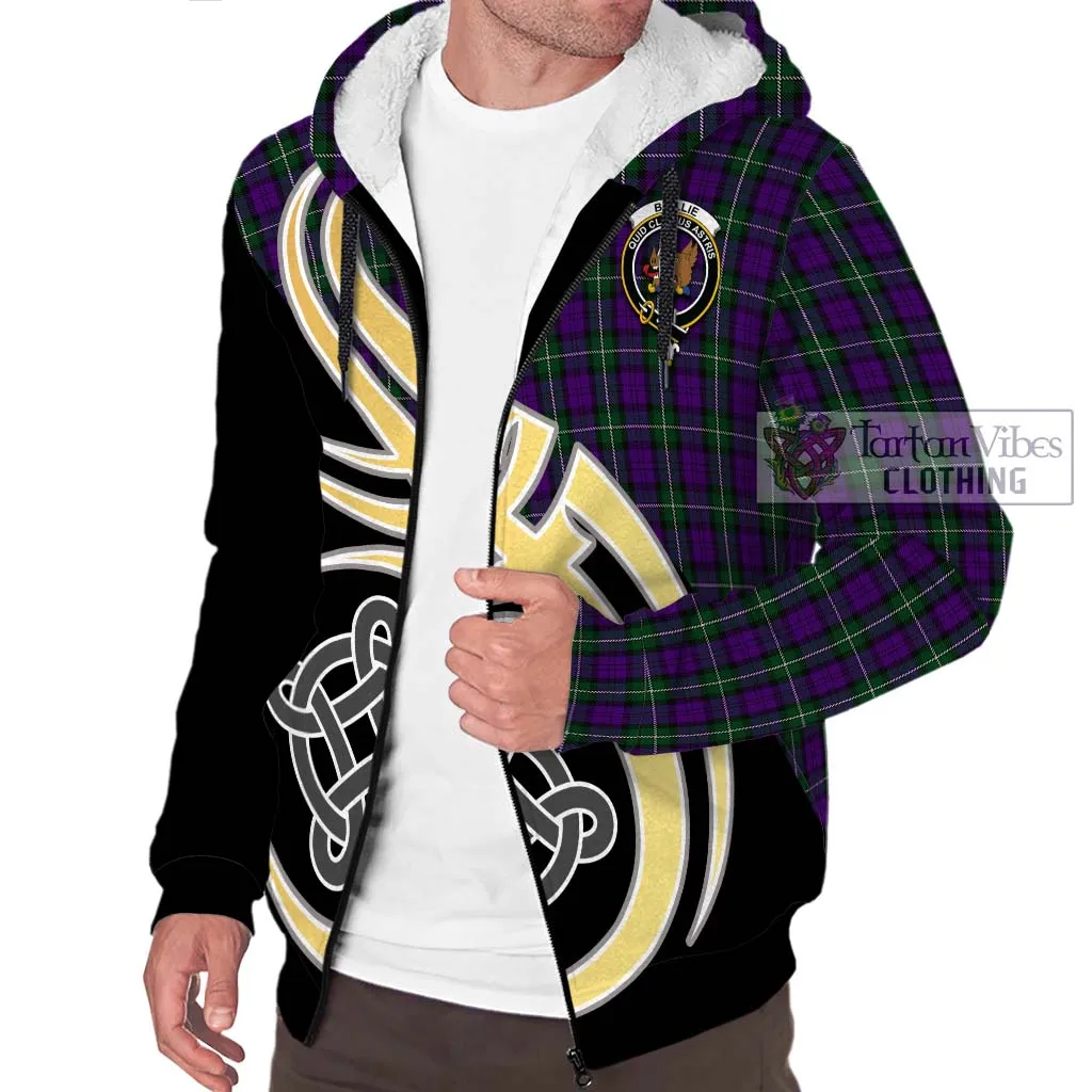 Baillie Highland Society Tartan Sherpa Hoodie with Family Crest and Celtic Symbol Style