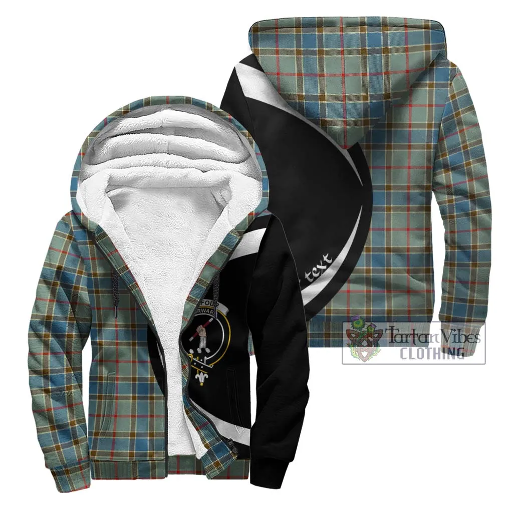 Balfour Blue Tartan Sherpa Hoodie with Family Crest Circle Style