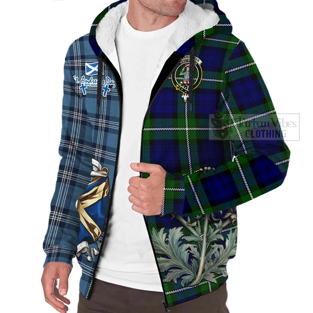Bannerman Tartan Sherpa Hoodie Happy St. Andrew's Day Half Tartan Style