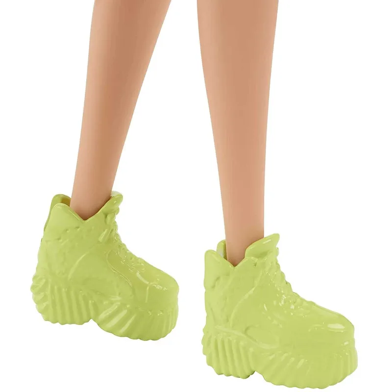 Barbie Fashionistas Doll, Blonde Hair with Purple Streaks, Romper Dress, Yellow Wedge Sneakers, Bracelet (IC)