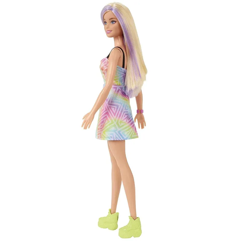 Barbie Fashionistas Doll, Blonde Hair with Purple Streaks, Romper Dress, Yellow Wedge Sneakers, Bracelet (IC)