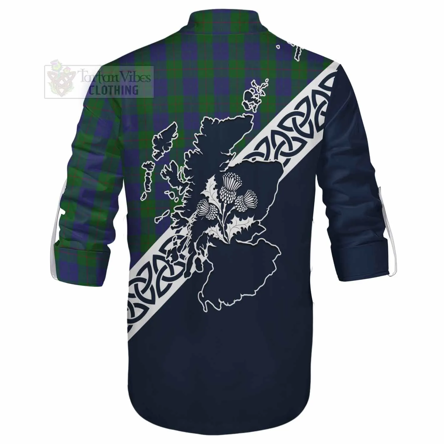 Barclay Tartan Ghillie Kilt Shirt Featuring Thistle and Scotland Map