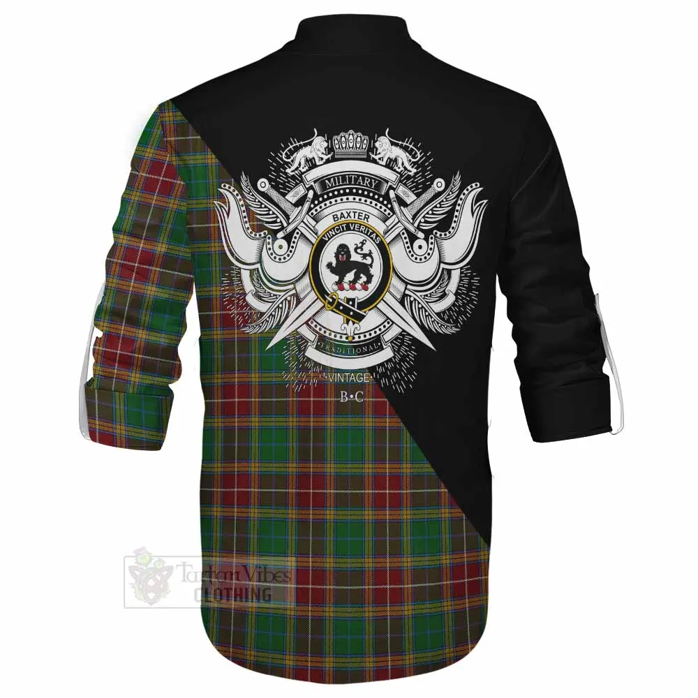 Baxter Tartan Ghillie Kilt Shirt with Family Crest and Military Logo Style