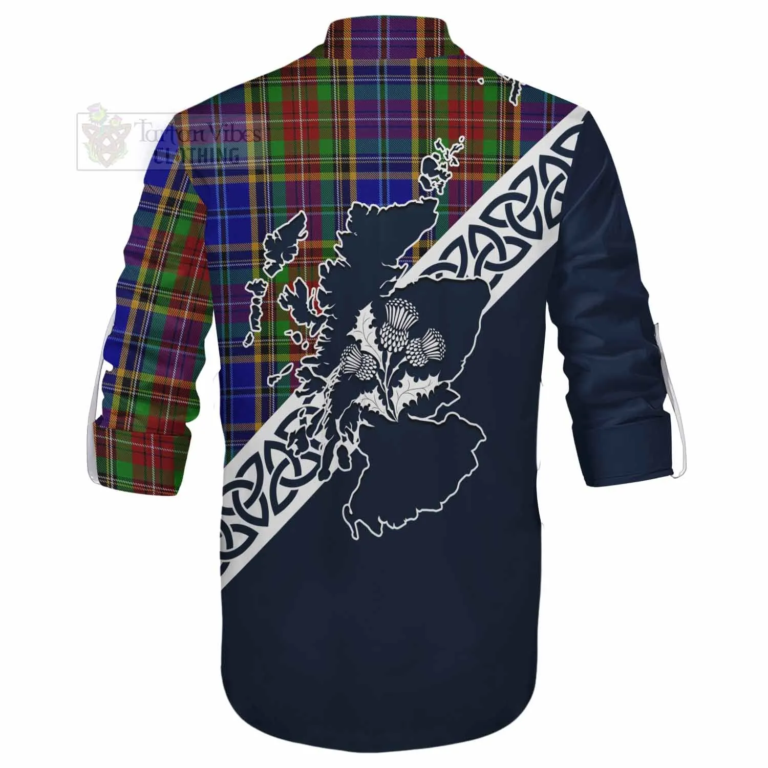 Beattie (Beatty) Tartan Ghillie Kilt Shirt Featuring Thistle and Scotland Map