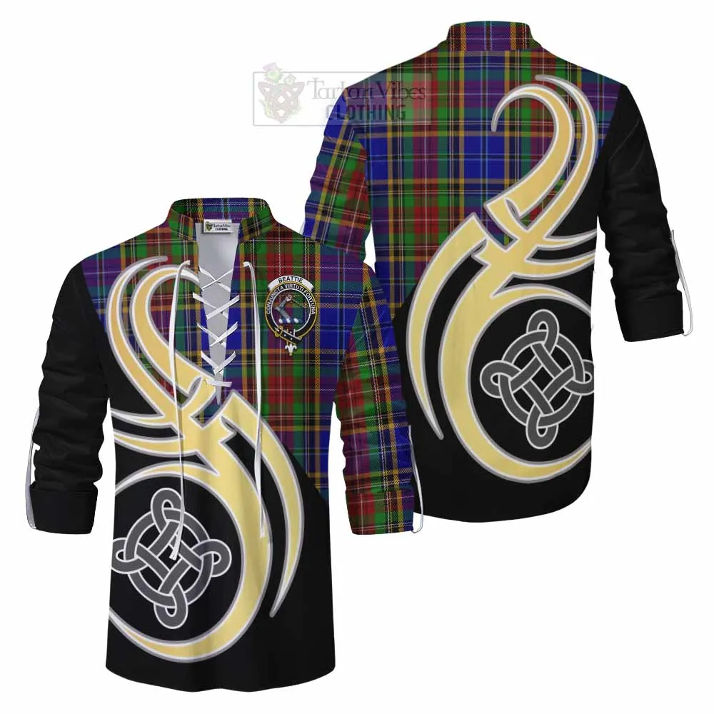 Beattie (Beatty) Tartan Ghillie Kilt Shirt with Family Crest and Celtic Symbol Style