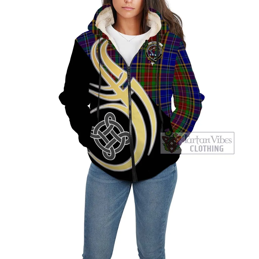 Beattie Tartan Sherpa Hoodie with Family Crest and Celtic Symbol Style