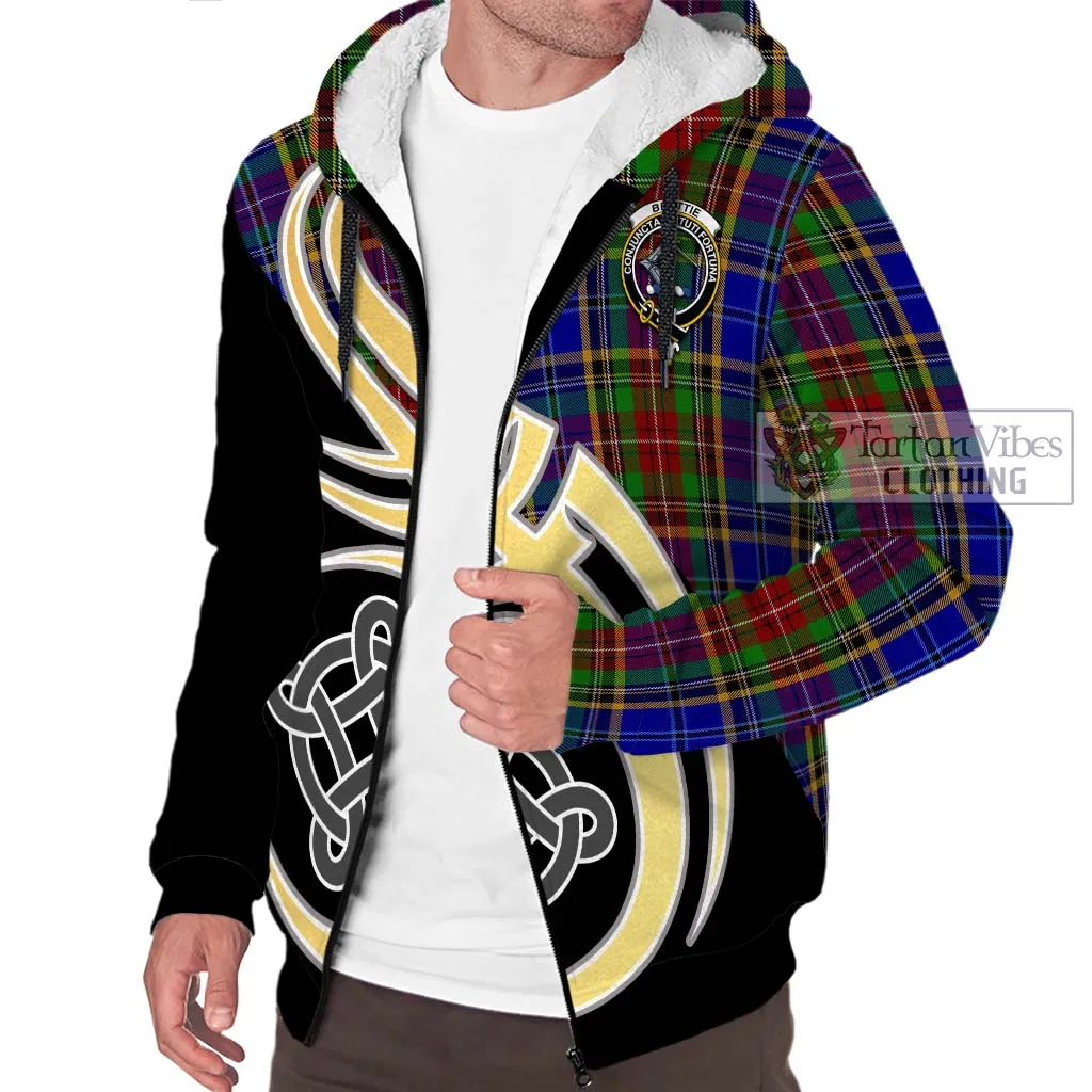 Beattie Tartan Sherpa Hoodie with Family Crest and Celtic Symbol Style
