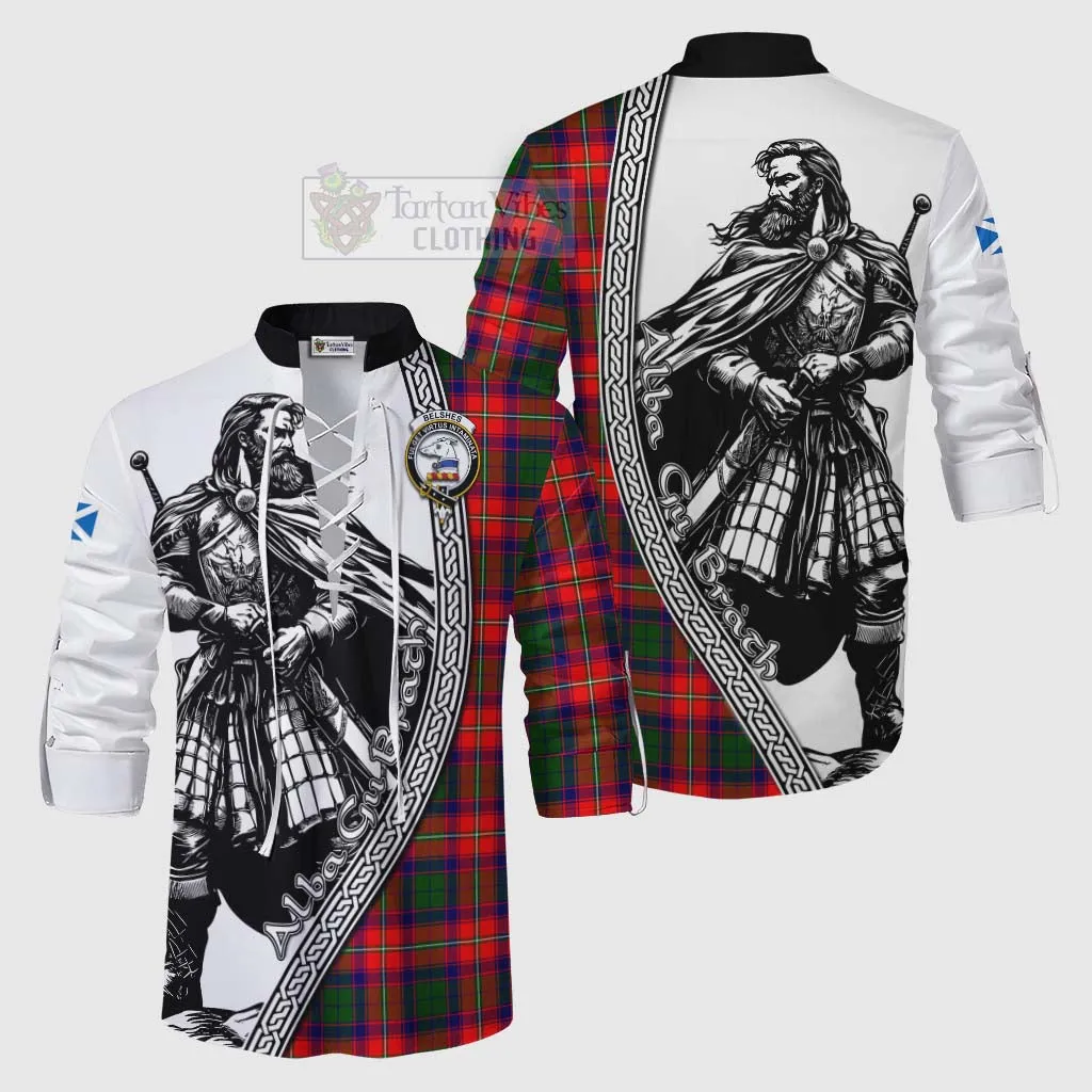 Belshes (Belsches) Tartan Clan Crest Ghillie Kilt Shirt with Highlander Warrior Celtic Style