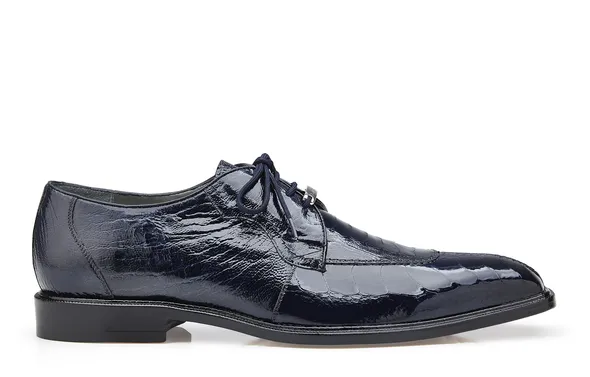 Belvedere Navy Blue Siena Style Men's Lace Up Oxford Shoes Genuine Ostrich Legs