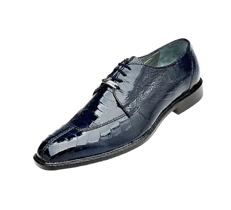 Belvedere Navy Blue Siena Style Men's Lace Up Oxford Shoes Genuine Ostrich Legs