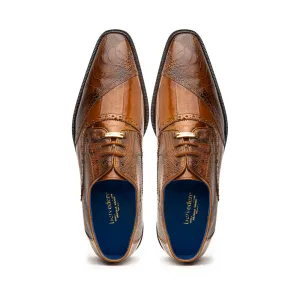 Belvedere Nino Eel & Ostrich Shoes Antique Camel Lace-Up Genuine Leather