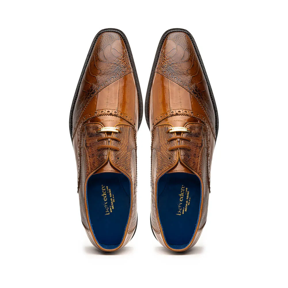 Belvedere Nino Eel & Ostrich Shoes Antique Camel Lace-Up Genuine Leather