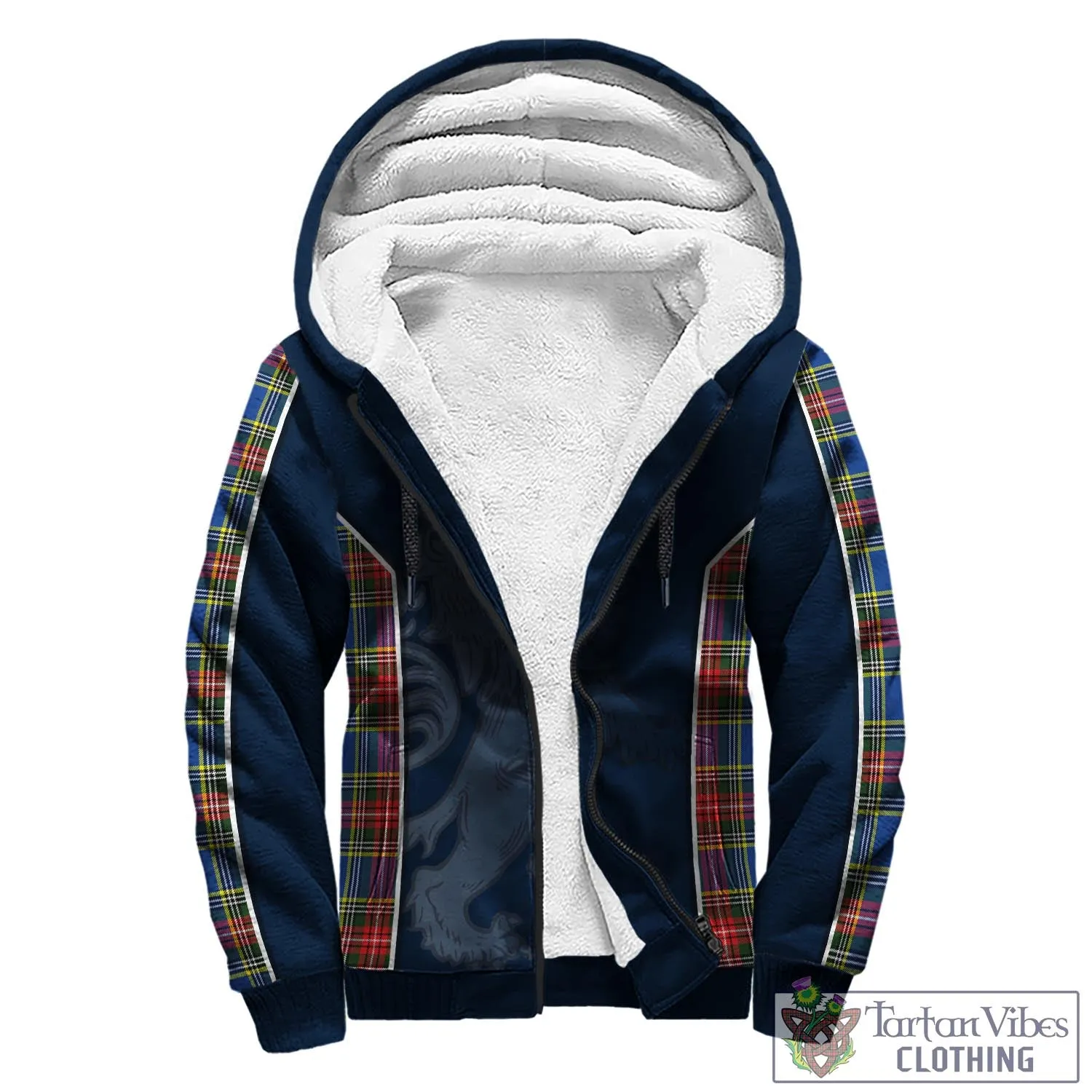 Bethune Tartan Sherpa Hoodie with Family Crest and Lion Rampant Vibes Sport Style