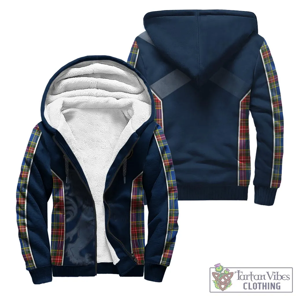 Bethune Tartan Sherpa Hoodie with Family Crest and Lion Rampant Vibes Sport Style