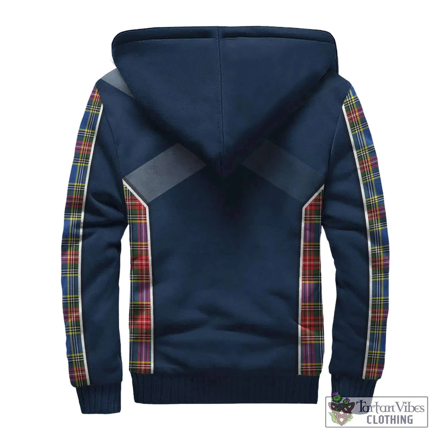 Bethune Tartan Sherpa Hoodie with Family Crest and Lion Rampant Vibes Sport Style