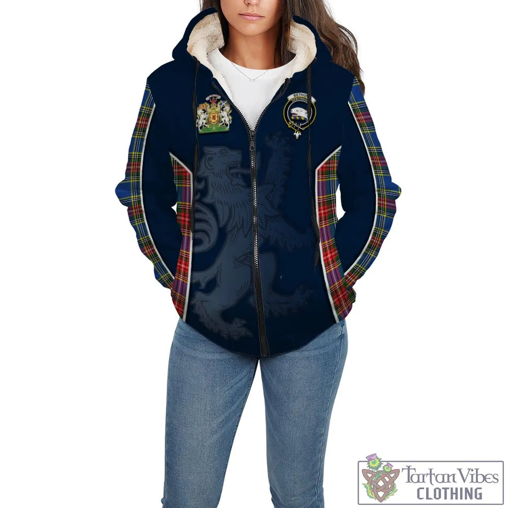 Bethune Tartan Sherpa Hoodie with Family Crest and Lion Rampant Vibes Sport Style
