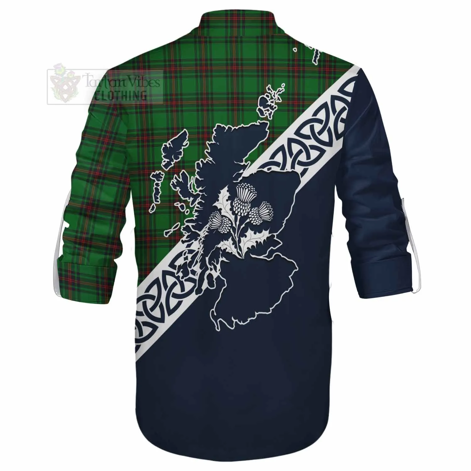 Beveridge Tartan Ghillie Kilt Shirt Featuring Thistle and Scotland Map