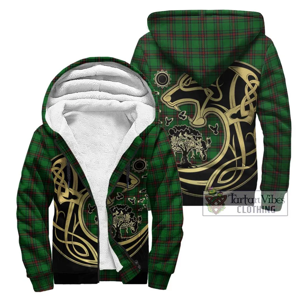 Beveridge Tartan Sherpa Hoodie with Family Crest Celtic Wolf Style