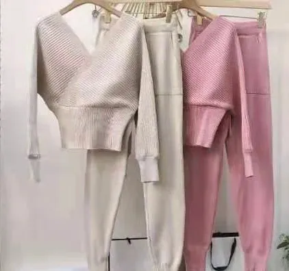 Big Knit Cowl Top   Solid Skinny Pants Outfit Matching Sets