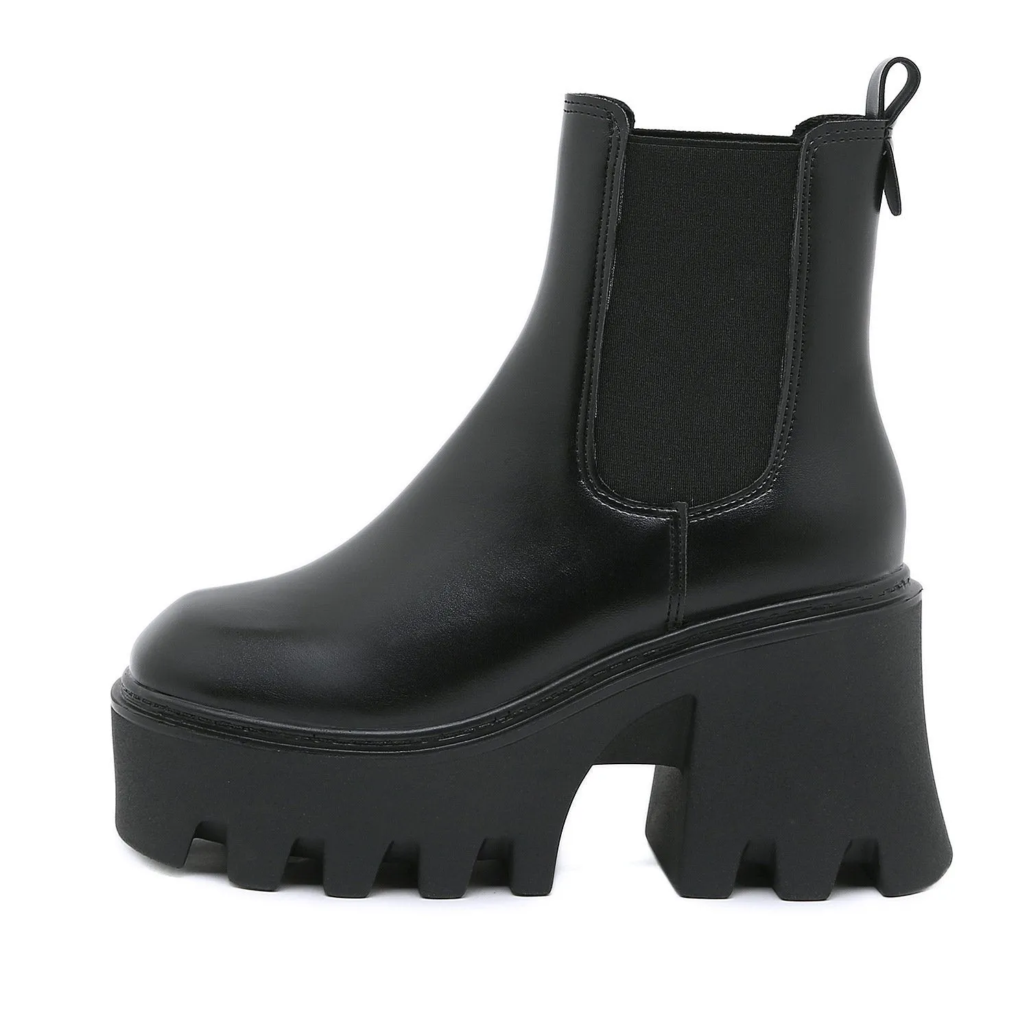 Black chunky platform high cut chelsea boots for women