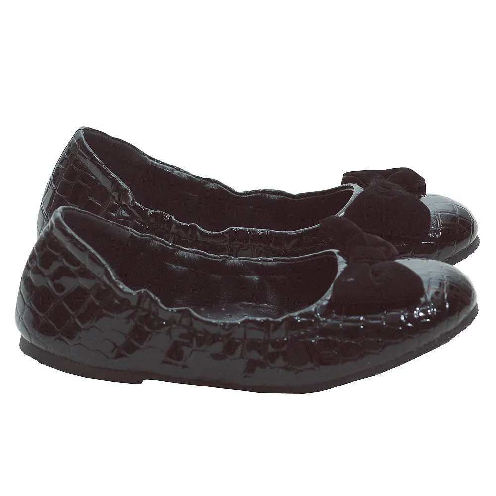 Black Faux Croc Bow Loafer Shoe Toddler 5-Little Girl 4