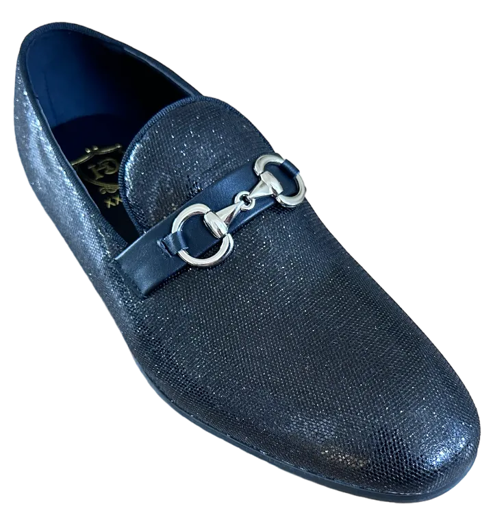 Black Men's Fashion Design Sequins Shoes Slip-On Sliver Buckle Loafers