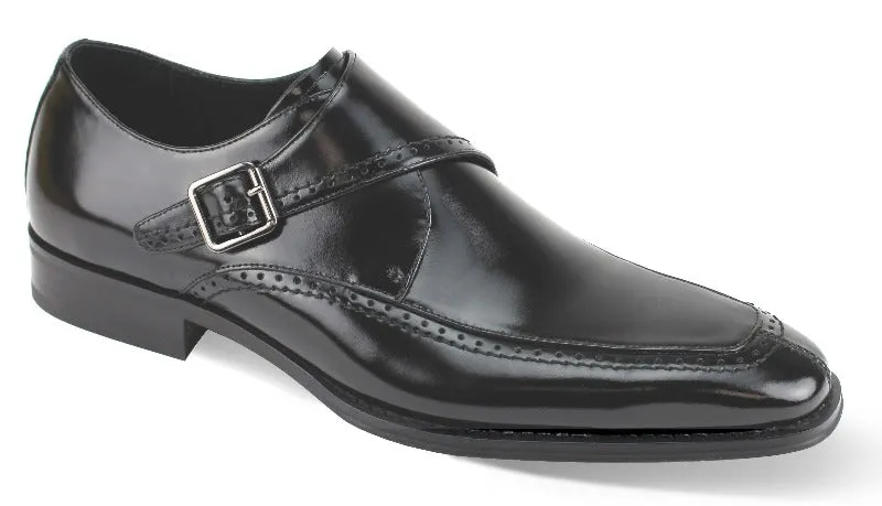 Black men's shoes monkstrap genuine calfskin leather amato
