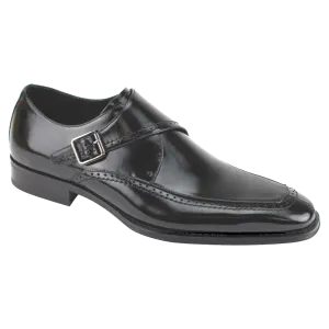 Black men's shoes monkstrap genuine calfskin leather amato