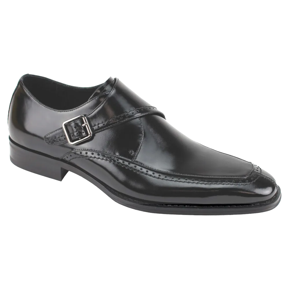 Black men's shoes monkstrap genuine calfskin leather amato