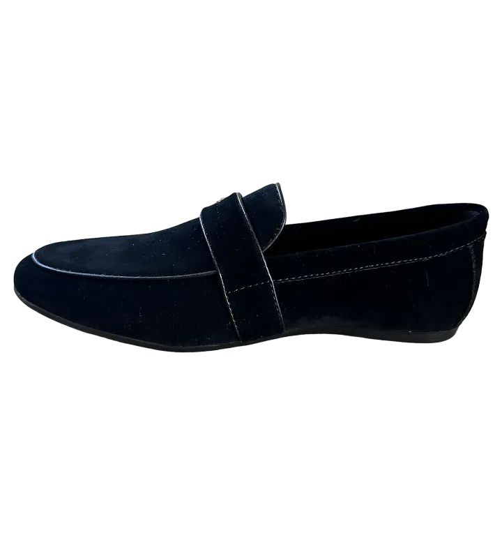 Black Men's Suede Shoes Leather Trim Design Slip-on Loafer