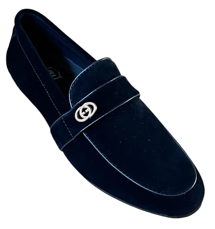 Black Men's Suede Shoes Leather Trim Design Slip-on Loafer